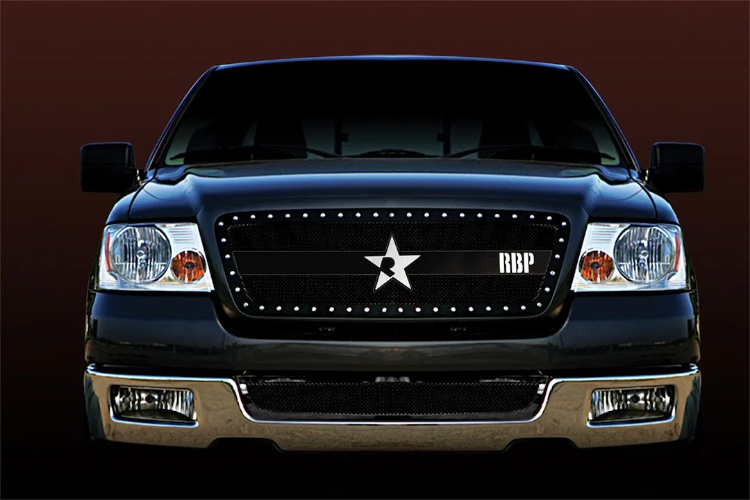 RBP-951556 – RBP Grille Insert, Replacement Mesh Style Studded Frame 1 Piece Without Emblem Cutout Powder Coated Blac...